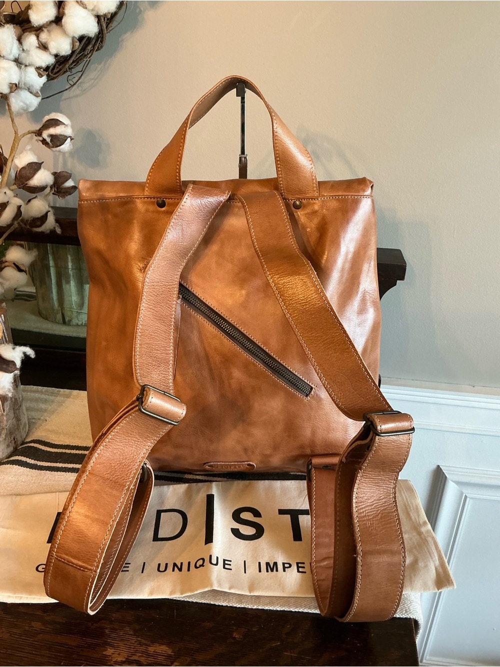 NWT Bed Stu Leather Howie Flapover Leather Backpack Tan Rustic Retail $365 - Picture 5 of 16